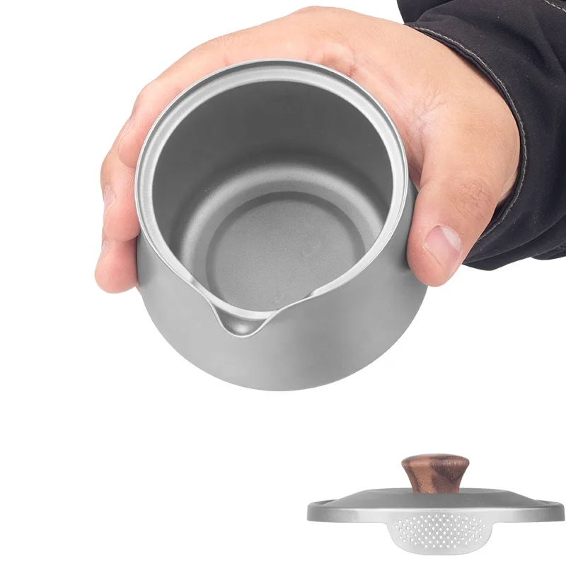Double Walled Titanium Gaiwan Kung Fu Tea Set and Saucer Chinese Traditional Teacup w Cover Portable Tureen for Camping