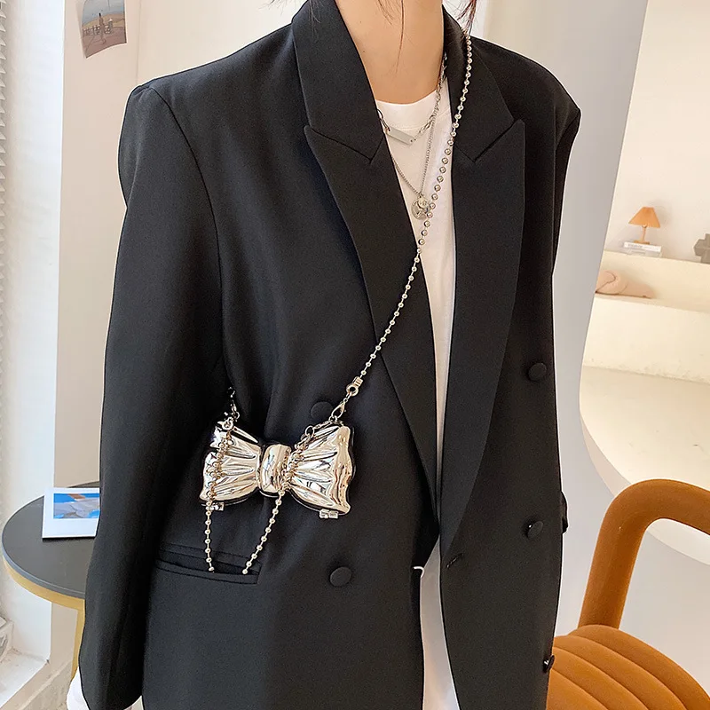 Luxury New Metallic Bow Shoulder Bag Tiny Women Dinner Party Bags Mini Crossbody Bags For Women Clutch Coin Lipstick Purses