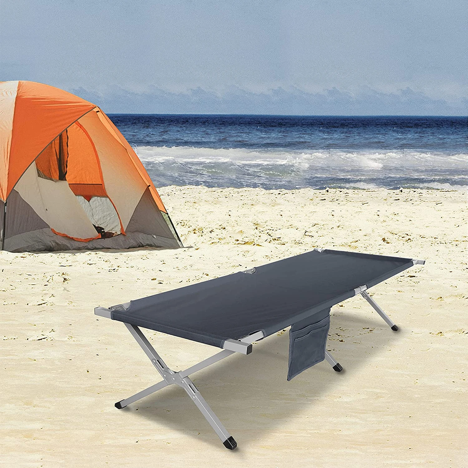 Aitop Customized Outdoor Ultralight Foldable Height Adjustable Aluminum Mech Camping Cot Bed Leisure Comfortable Folding Cot