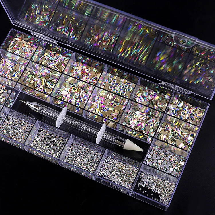 
Popular set mix package nail art crystal rhinestones shiny crystal ab color glass nail art rhinestones 