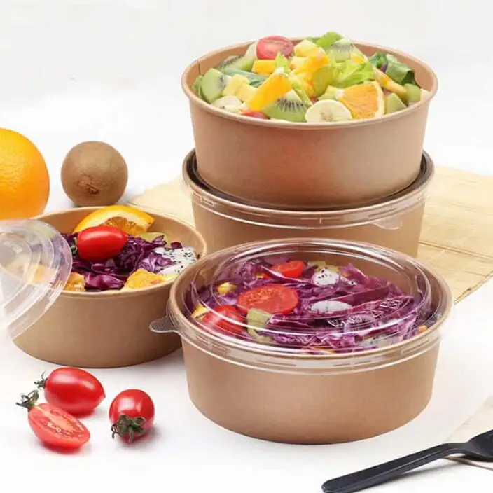 Free Sample Disposable 850ml Paper Bowl With Lid Take Away Paper Container kraft Paper Bowl For Fast Food