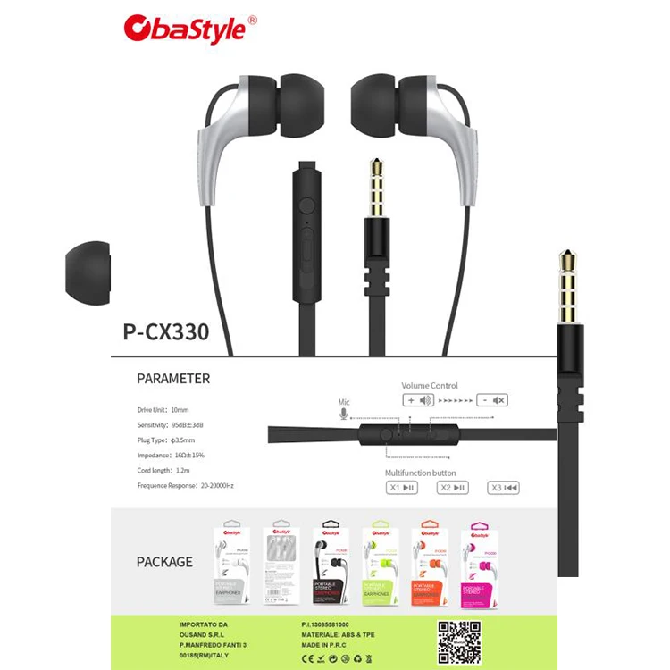 Light Weight In-ear Stereo Multicolor Earphone with Flat Cable