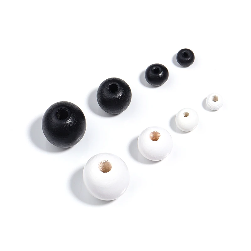 Black and white beads with multiple specifications of wooden round beads are used for jewelry making decoration, and DIY jewelry
