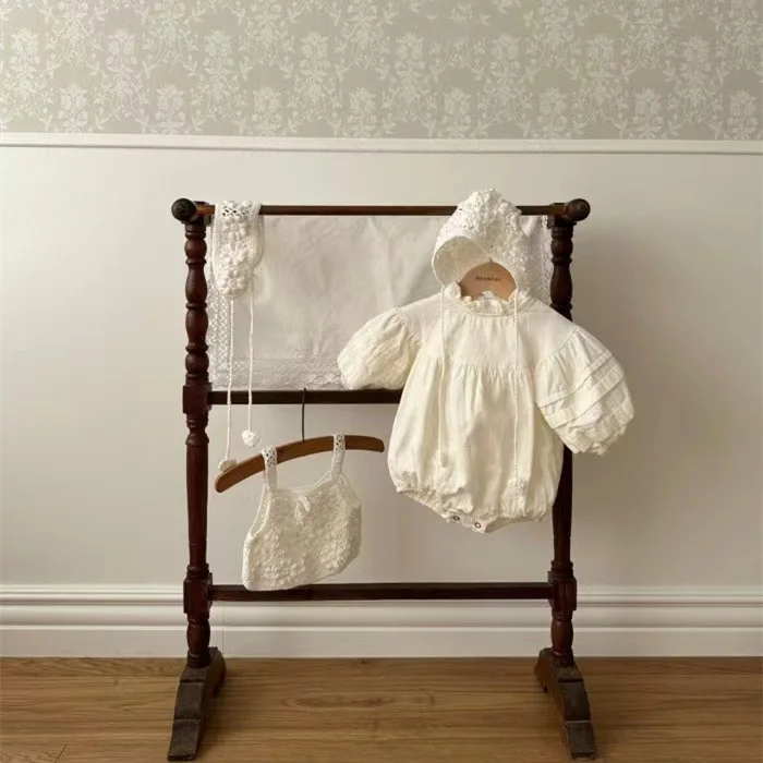 2023 spring autumn infant toddler baby girls ruffles romper newborn baby kids long sleeve jumpsuit solid brown clothing 86051