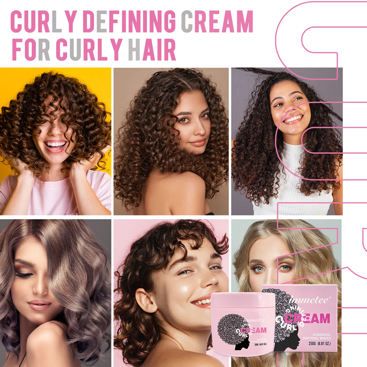 IMMETEE Curly Cream Organic Coconut Oil Hair-Smoothing Anti-Frizz Private Label Hair Cream for curly hair