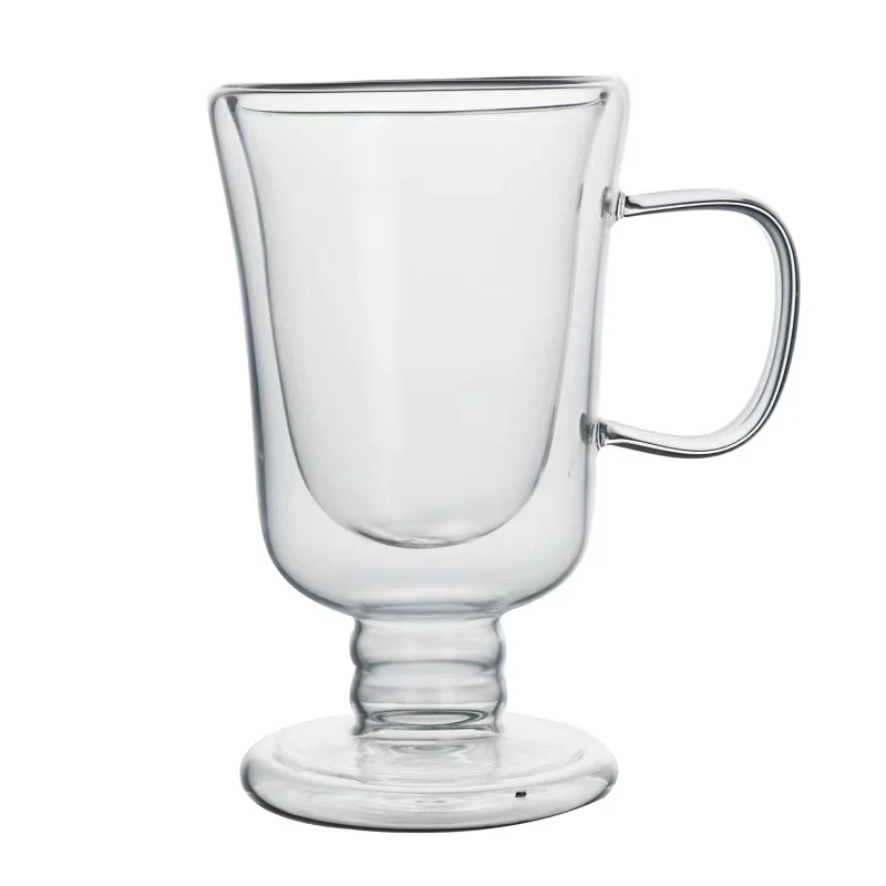High Borosilicate Transparent Double Layer Coffee Cup with Handle Celebrity Restaurant Ice Cream Milk Juice Goblet for Tea Sets
