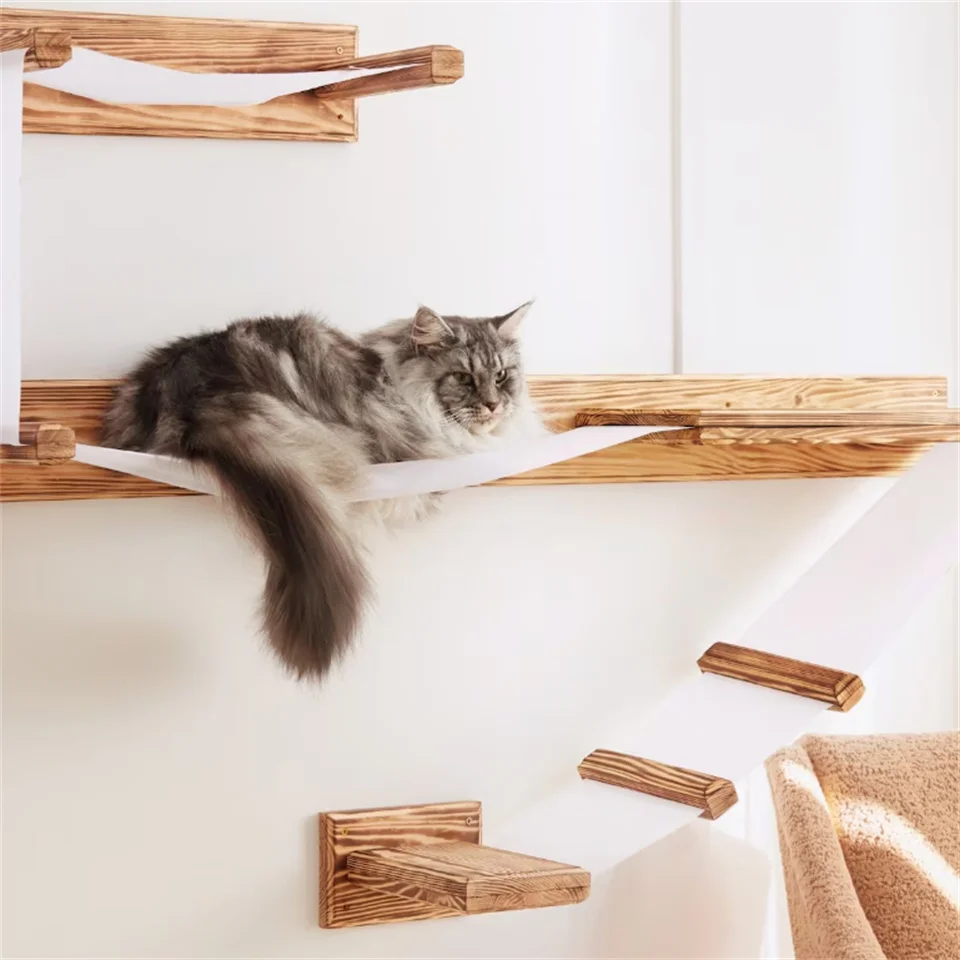 Pet Cat Bed Wood Pet Bed Cat Shelf Wooden Cat Wall Modern Furniture Elevated Solid Customized Logo Carton Box Sustainable CN;SHN