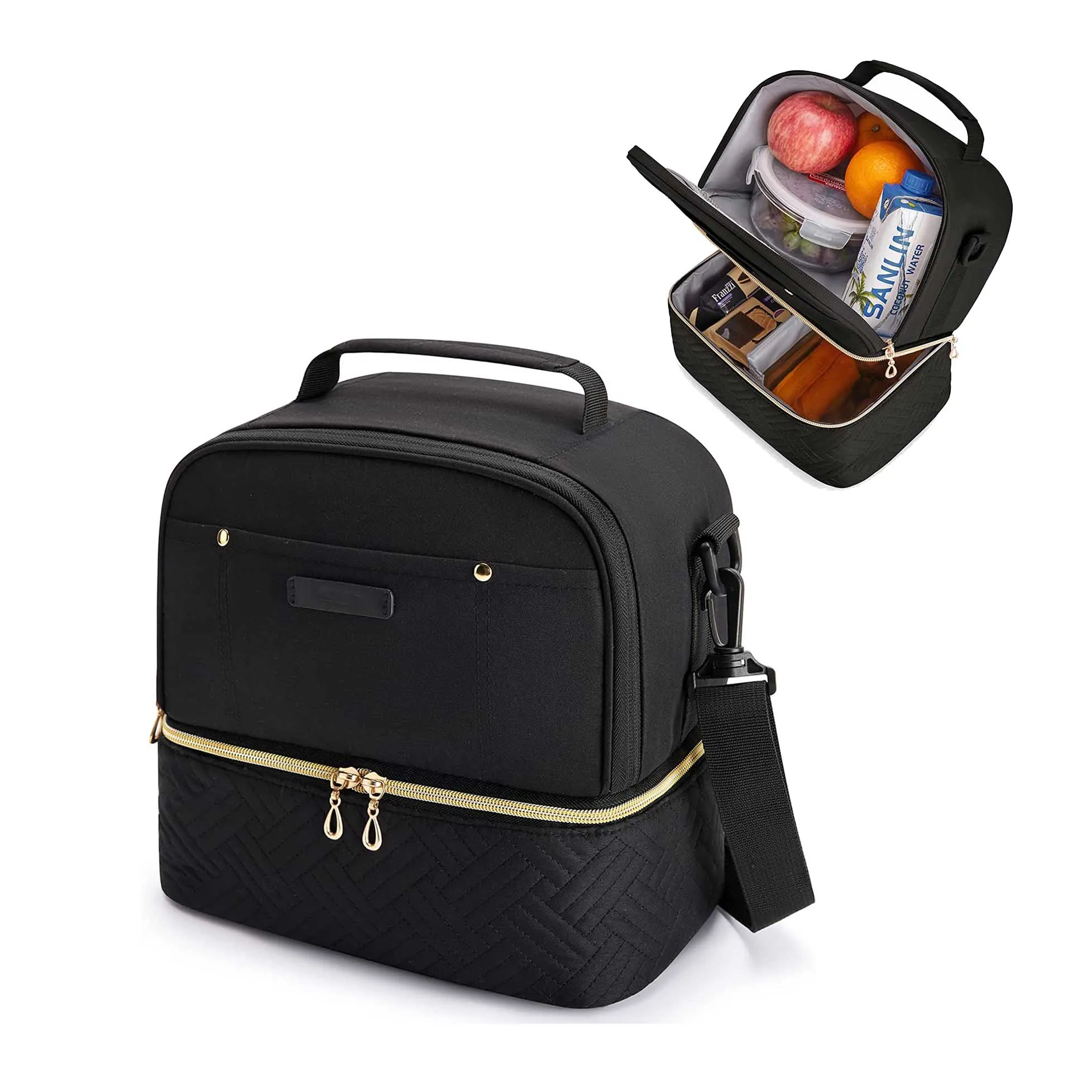 Custom Women Double Deck Lunch Box Insulated Bag Lunch Cooler Reusable Thermal Lunch Tote Bag