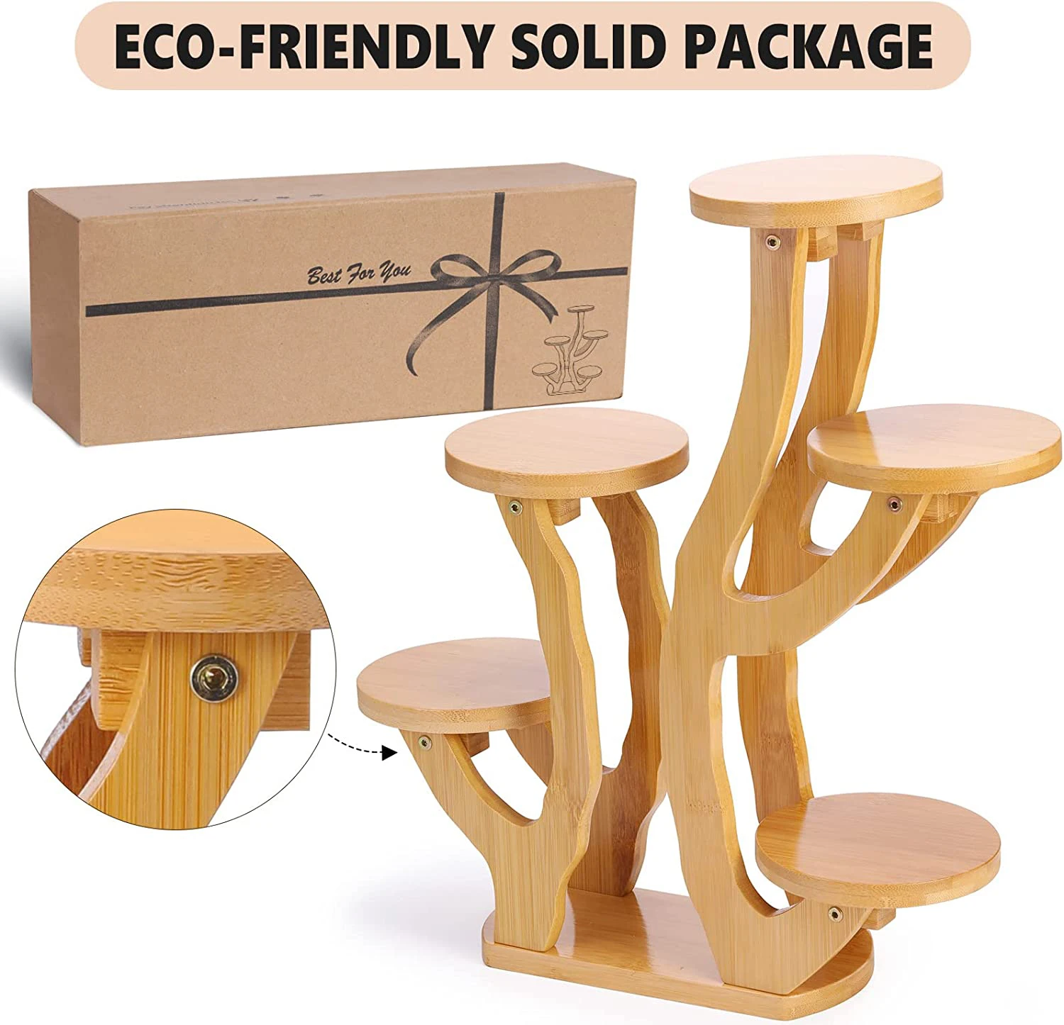 Small Flower pot Display Stand Bamboo potted Plant stand for Indoor