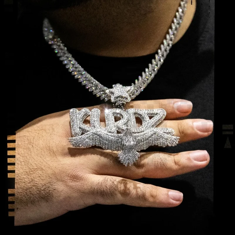 Hiphop Custom Moissanite Pendant Iced Out 925 Sterling Silver Star Bail 3D Eagle Name Pendant Moissanite Letter Pendant