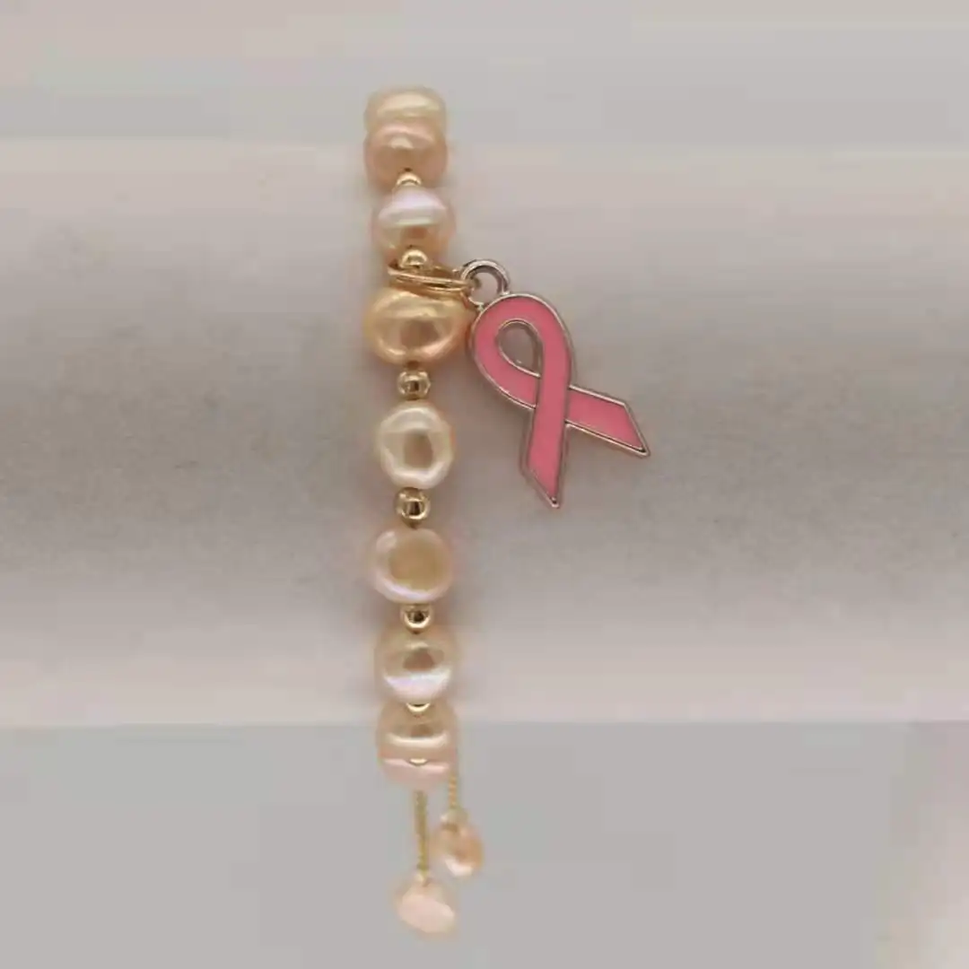 
KDB6963 wholesale latest fashion cancer awareness baroque pearl bracelet 
