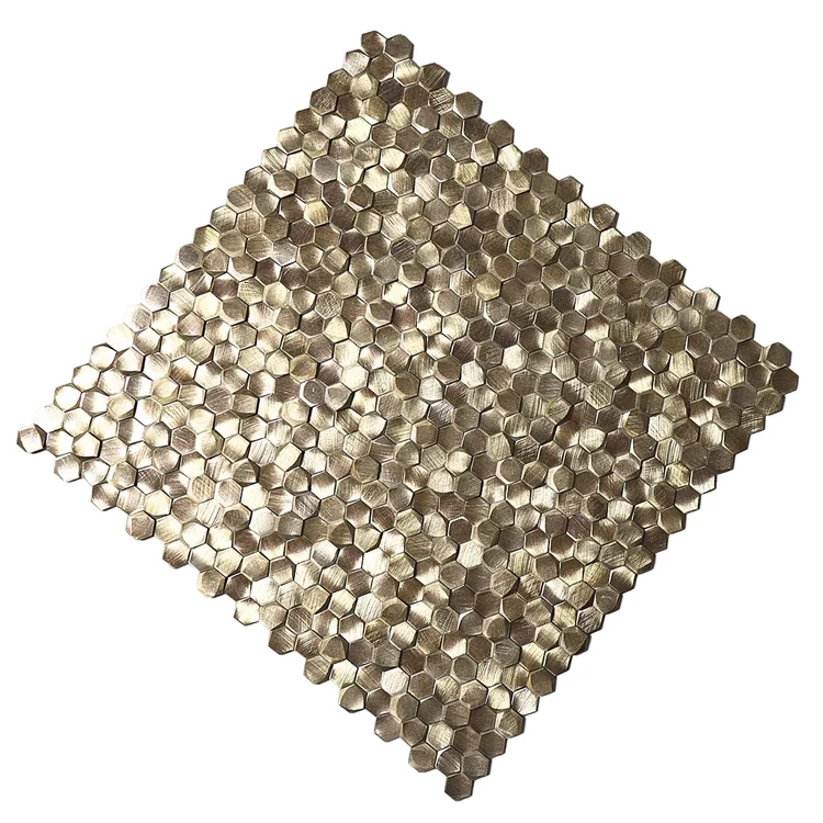 Popular New Style 3D brushed Aluminum Interior Wall Tile Gold Hexagon Metal Mosaic
