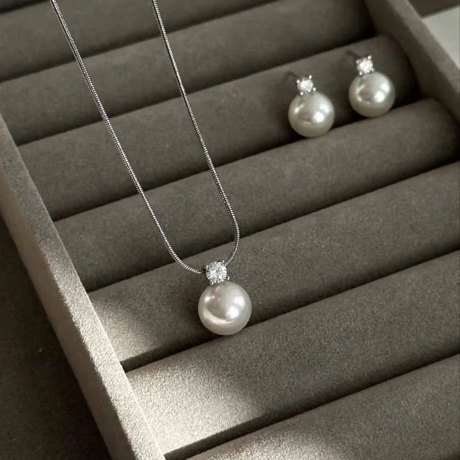 S925 sterling silver princess set 9-10 mm freshwater pearl necklace earring set classic jewelry