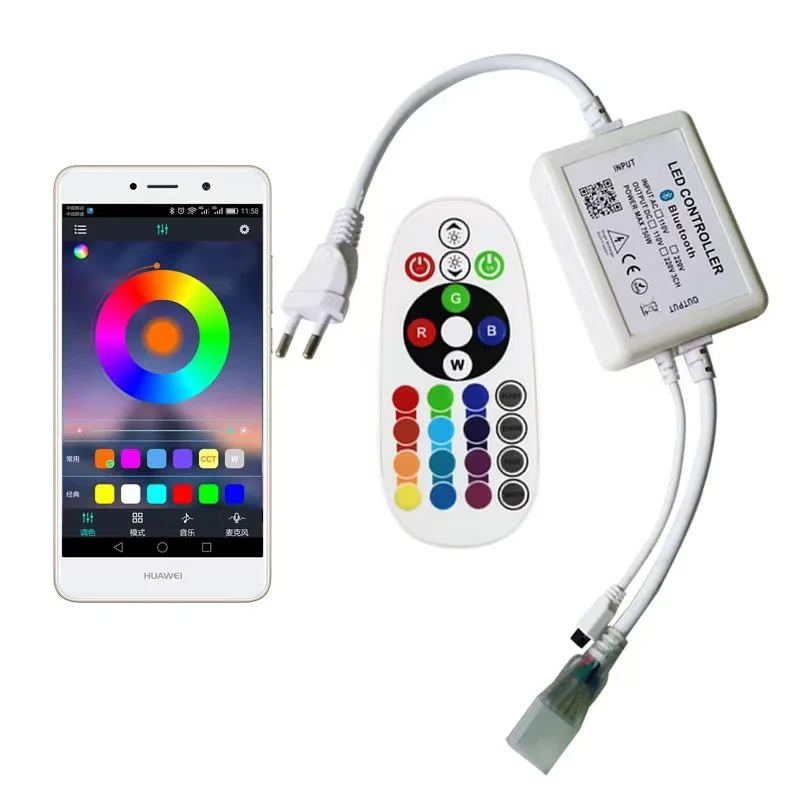 High voltage wireless light strips Intelligent bluetooth App controller RGB rainbow light strip neon light led dimmer 110V 220V