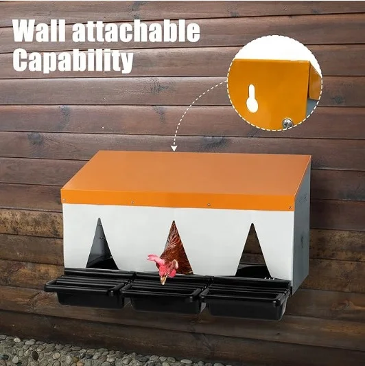 3 Compartment orange color chicken nest box  Laying Nest Easy Assembly with Removable Plastic Egg Collection Basket with curtain