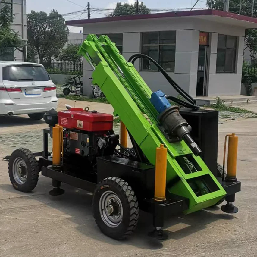 Photovoltaic pile driver telescopic tower crawler boring machine hydraulic DTH drilling rigs