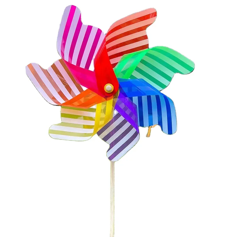 China Professional Manufacture Striped Windmill Garden Children Outdoor Toys Multicolor Windmill Rainbow Windmill