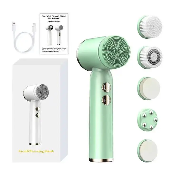 6 Interchangeable Brush Heads Electric Facial Cleansing Brush Silicone Facial Cleaning Brush