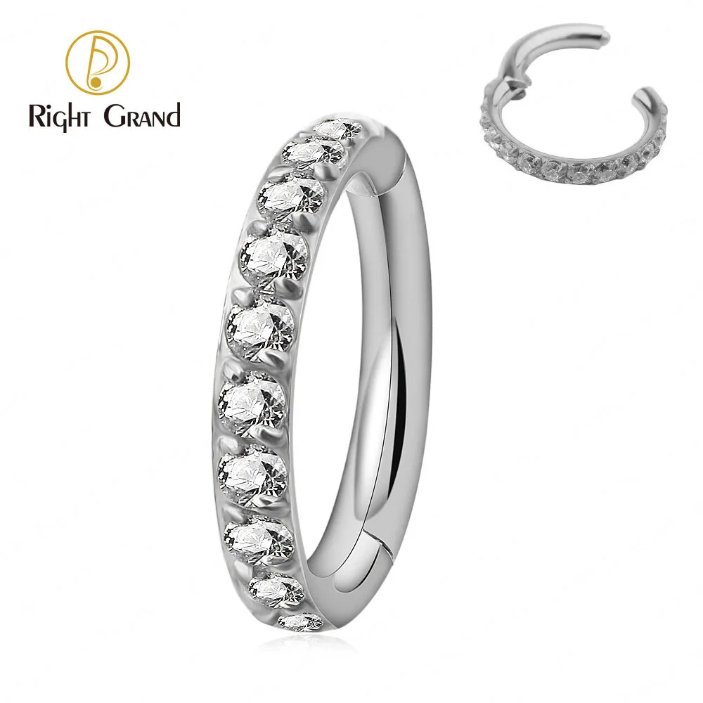 ASTM F136 Titanium Side Prong Set Half Circle Cubic Zircon Nose Cilcker Conch Piercing