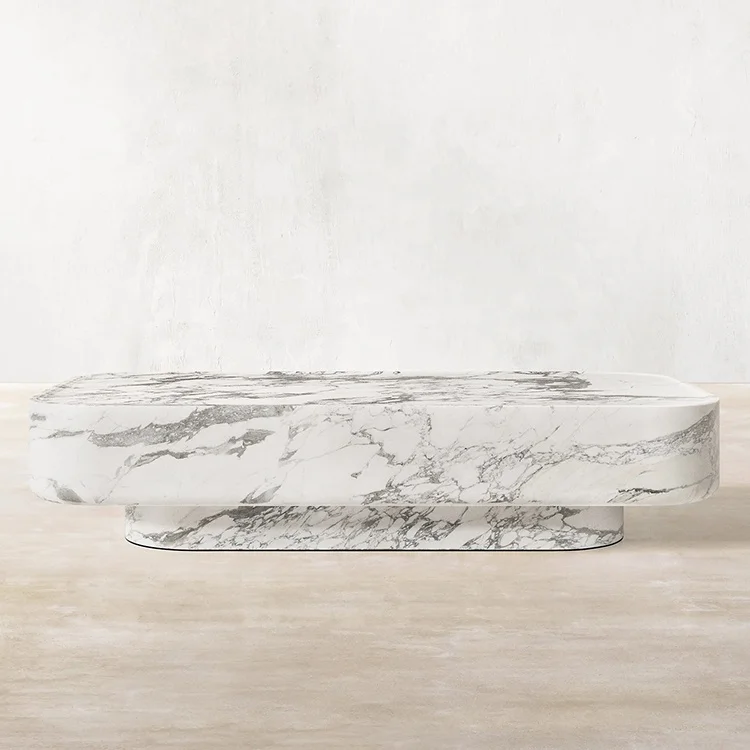 Custom Drop Shipping Furniture Factory Price Living Room Big Centre Grey Marble Plinth Travertine Coffee Table Natural