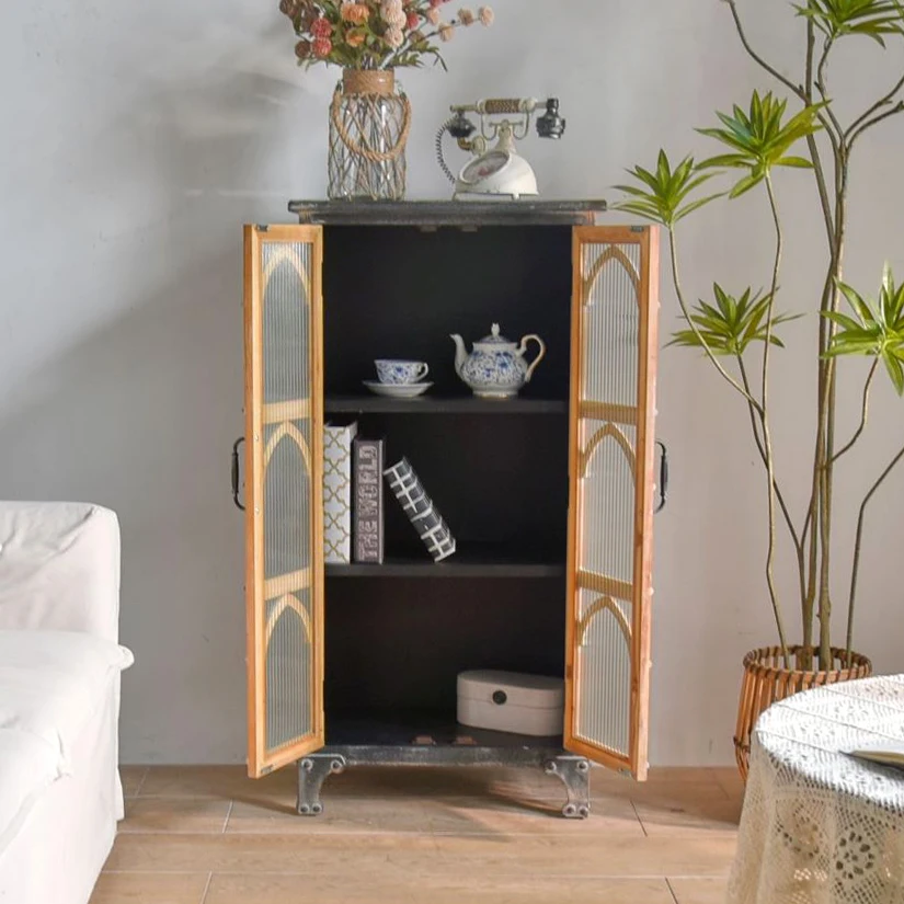INNOVA living room vintage antique black wooden storage cabinet for home furniture