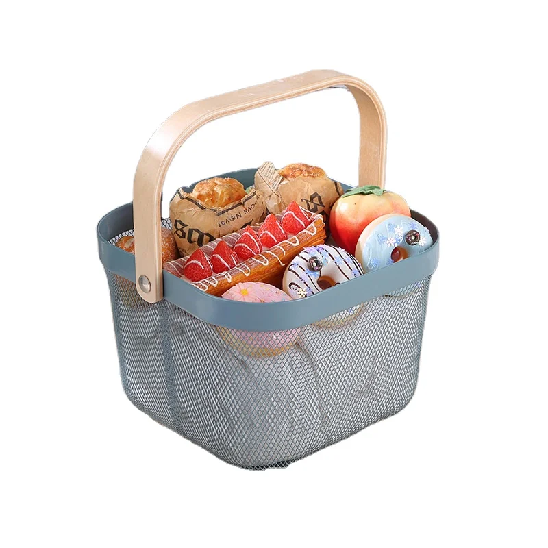Metal Mesh Storage Organizer Baskets Steel Basket with Handle for Fruit & Vegetable Home Decoration Nordic Style