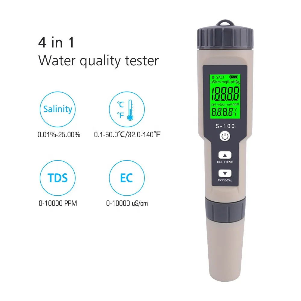 M2U S-100 4 in 1EC TDS temp and Salinity meter salinity measurement instrument with backlight