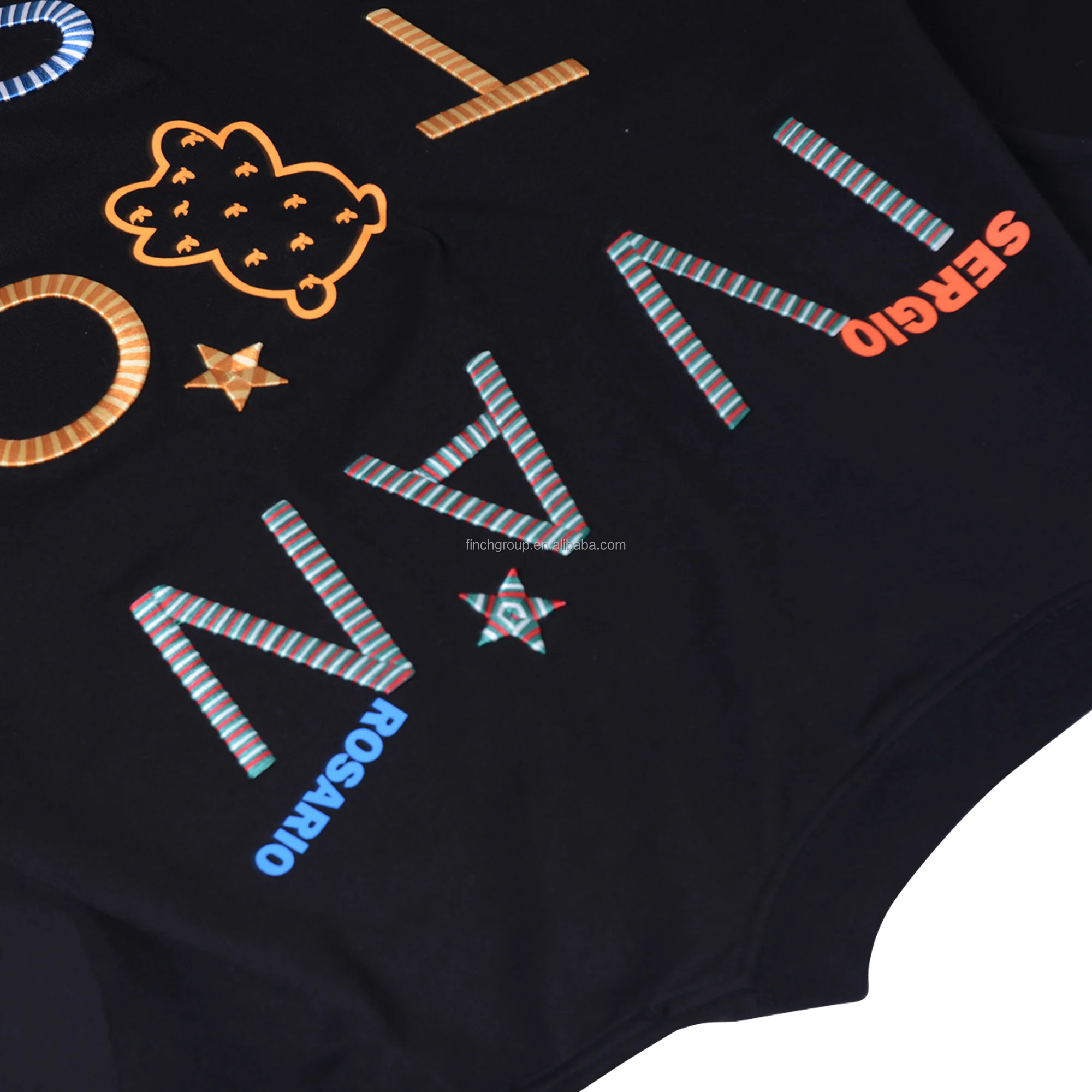 Finch garment embroidery on cotton man t-shirt luxury custom multi colored 3d letter t shirts men