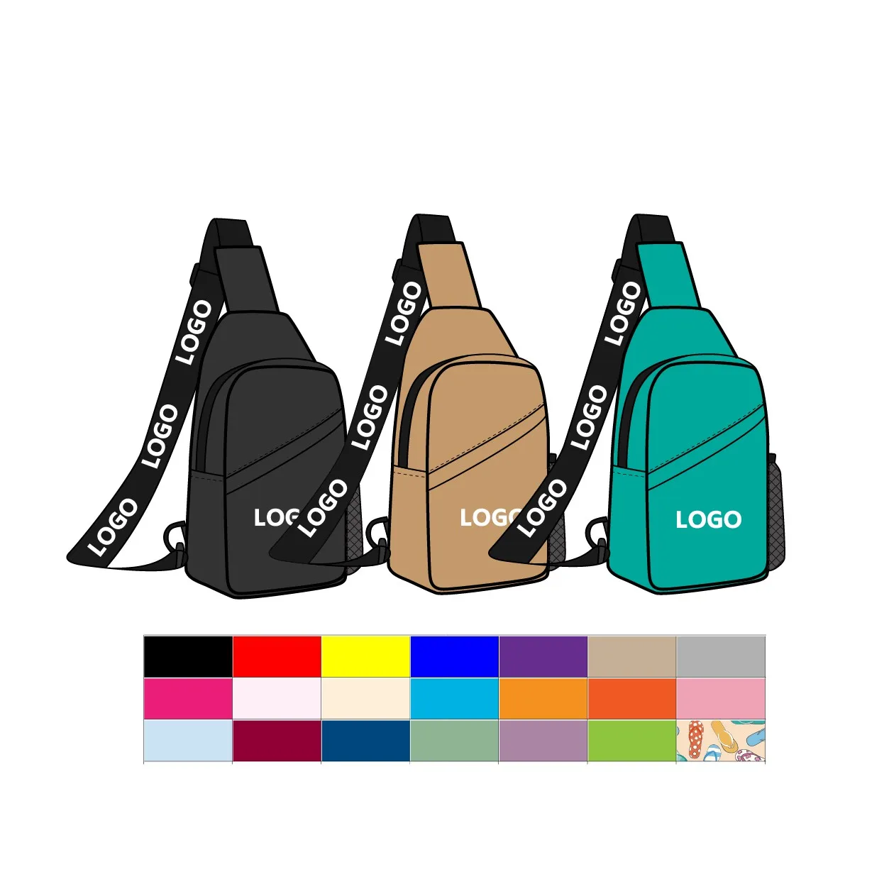 Hot sale cross body chest pack custom logo sublimation printing polyester across body sling bag