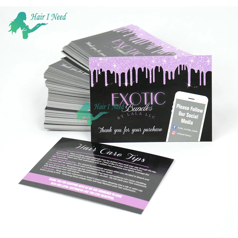 luxury personalized Custom logo Thank You paper Card for hair extension business