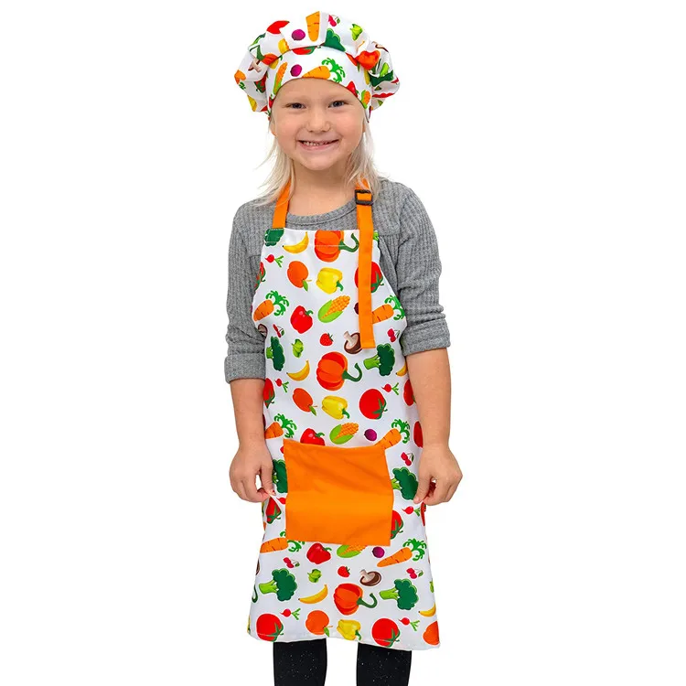 Colorful Polyester Durable Kids apron and chef hats Kids apron baking set dress up costumes for chef role playing game