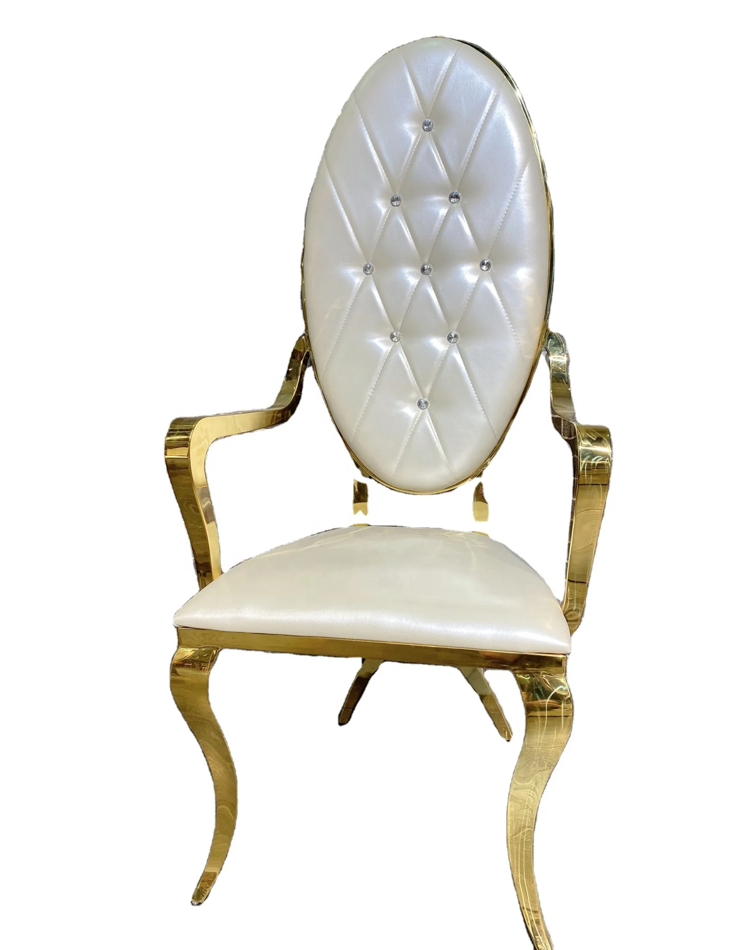 Modern Luxury High Back Wedding Gold White Leather Seat Cushion Royal Throne chairs