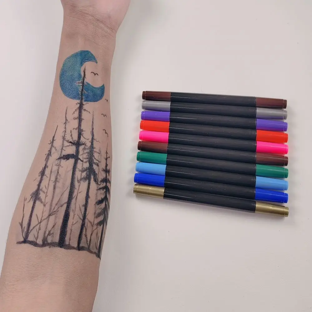 For Kids Waterproof Skin Private Label Permenite Maker Temporary Color Permanent Safe Non Toxic Double Tattoo Marker Pen