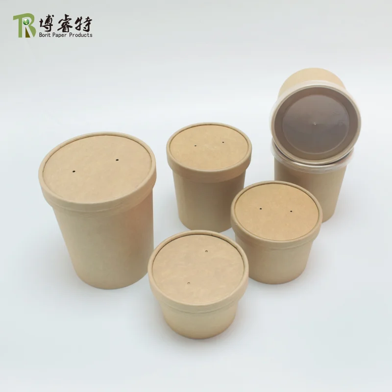 Chinese Disposable Takeaway Food Container Kraft Paper Fast  Packaging 26oz Noodle Bowls Hot Soup Cups