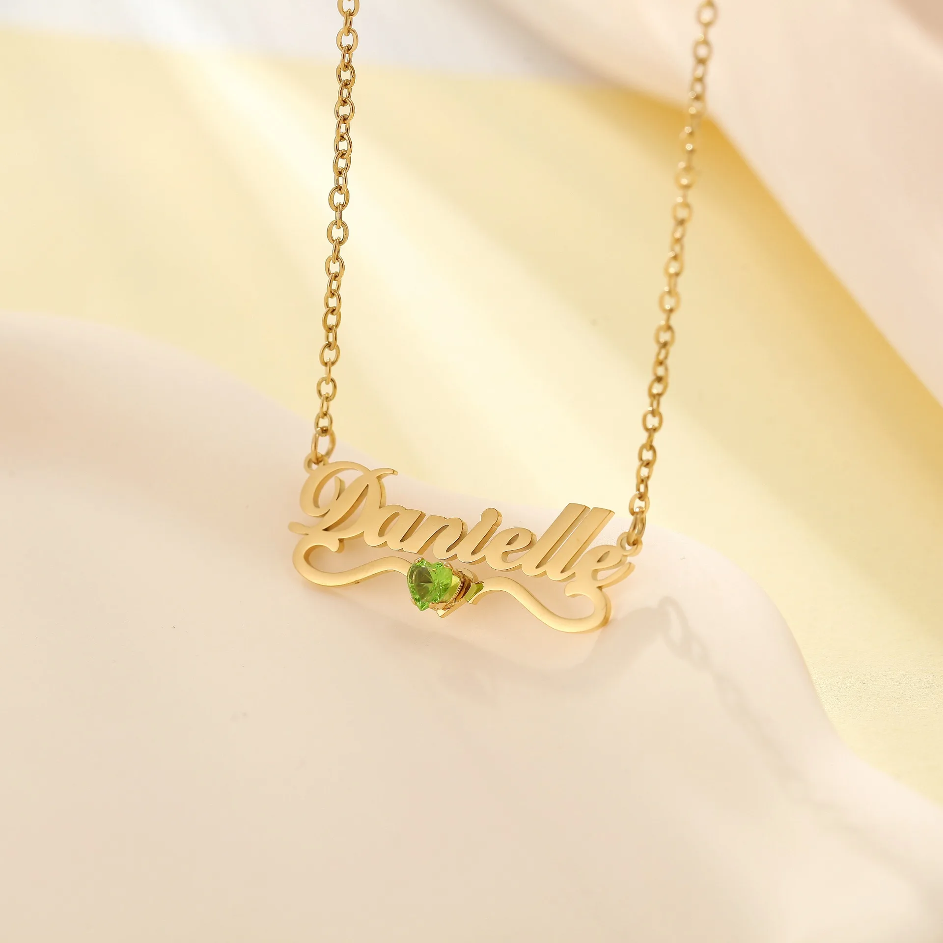 Duoying Love Birthday Stone Electroplated 18K Gold With Zircon Set Necklace Stainless Steel Custom Name Necklace