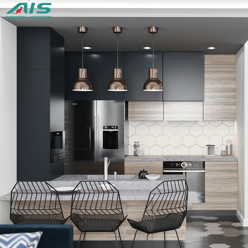 European Classical Style Decorated Elegant Luxury Black Acrylic Smart High-Tech Kitchen Cabinets In House