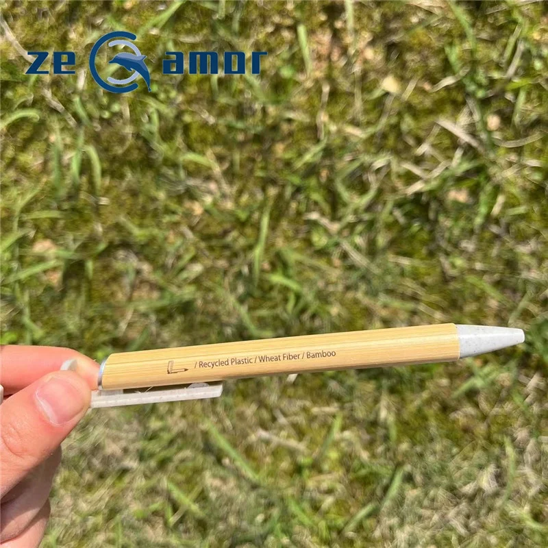 Zeamor lapiceros de bambo Multi Function Promo Gifts ECO Friendly Wheat Straw Clip Logo Custom Natural Bamboo Pen With Phone Hol