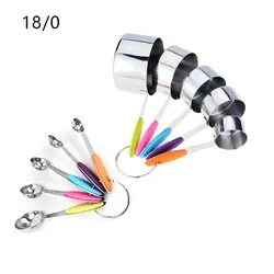 Kitchen Accessories 304/430 Stainless Steel Measuring Cups and Spoons 10 Pcs Set With Silicone Handle Measuring Cups and Spoons