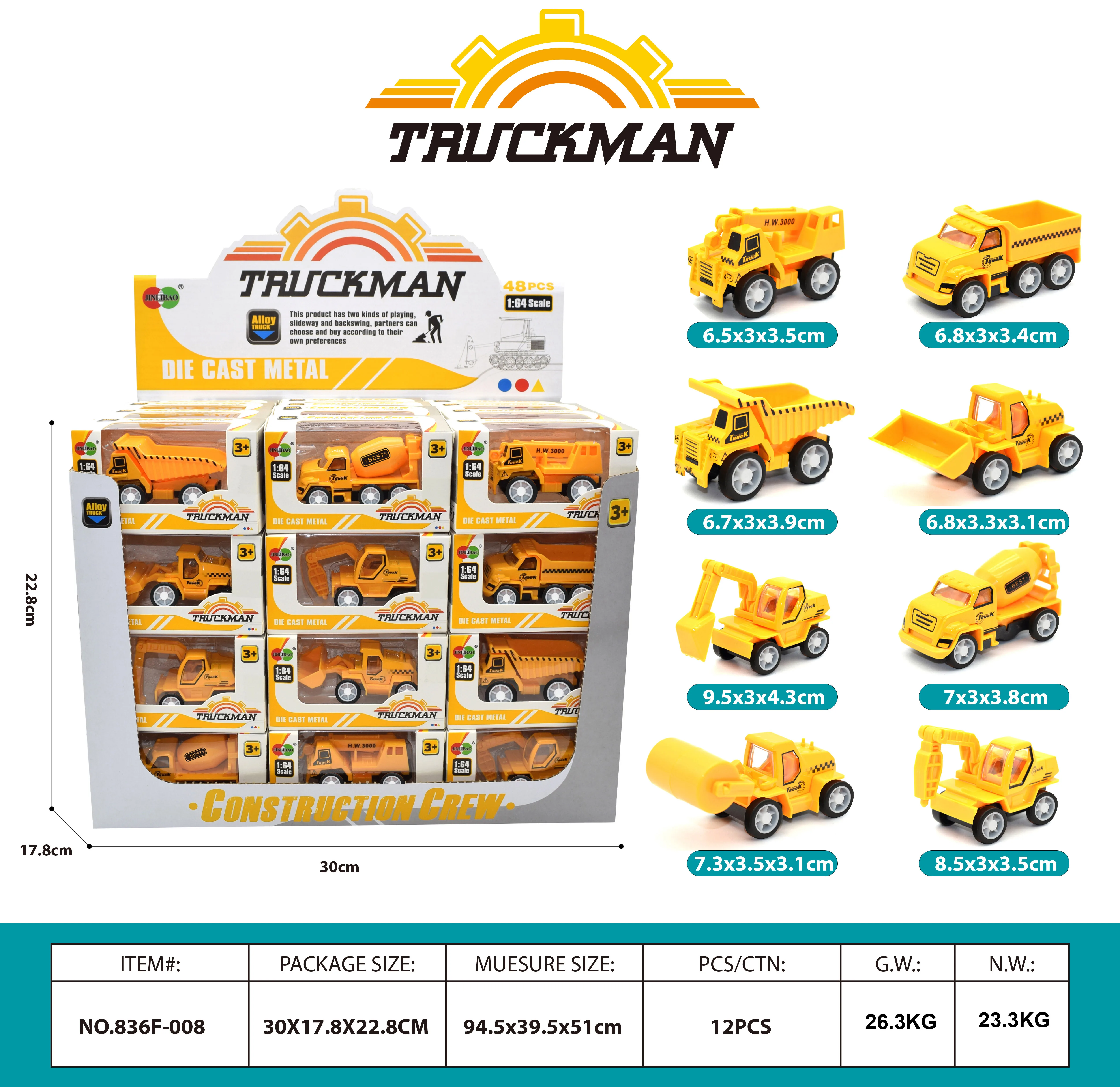 1:64 Die-casting Engineering Vehicle Alloy Car Model Diecast Car Toy Vehicles Diecast Toys For Kids With Various Packaging