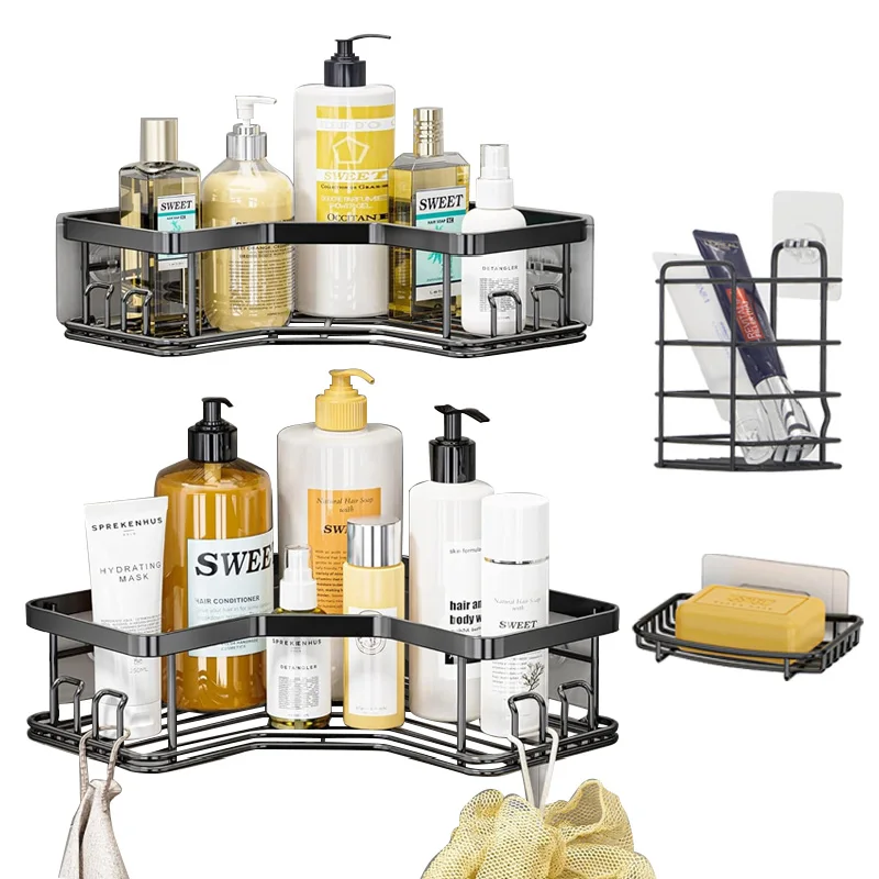 Hot Sell 2 Tier Rustproof 201 304 Stainless Steel Metal Bathroom Storage Holder Shower Caddy Organizer Corner Shelves For Home