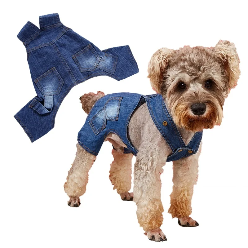 Sustainable Denim Jeans Onesies for Small Medium Pets Puppy Jean Jacket with Solid Pattern for Spring & Fall Seasons Dogs Cats