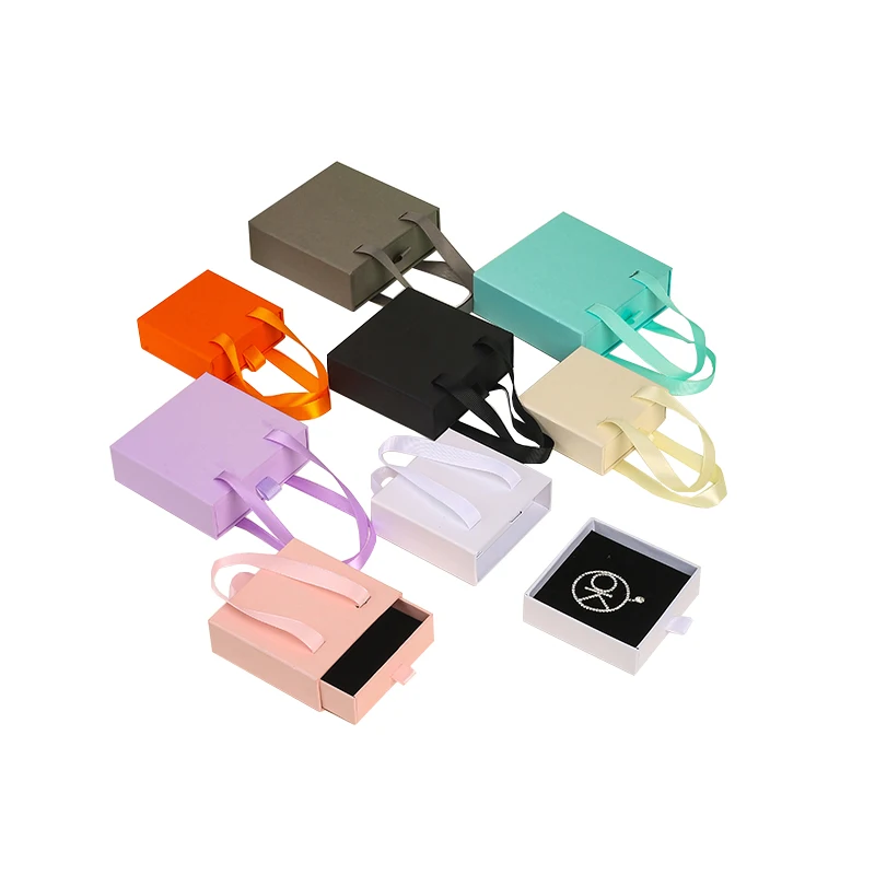 Eco Friendly Paper Small Necklace earring package Box Cute Design Jewelry Packaging Boxes with handle