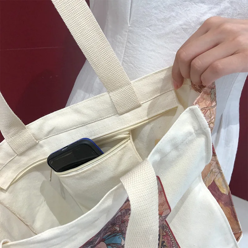 The New Style Popular Products Eco Fabric Beach Hand Cotton Printed Shopping Tote Bag for Women