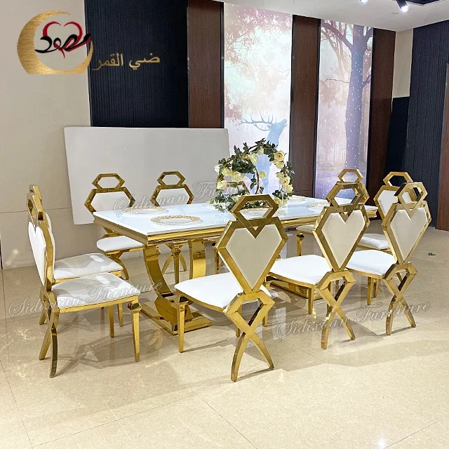  Foshan Hotel Новое поступление Золотая основа из нержавеющей стали белые стеклянные столы для торжеств