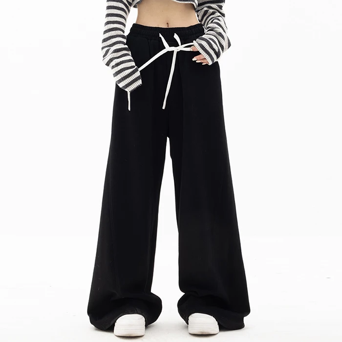 huilin custom drawstring waist blank french terry sweatpants relaxed fit women wide straight leg extra long extended sweatpants