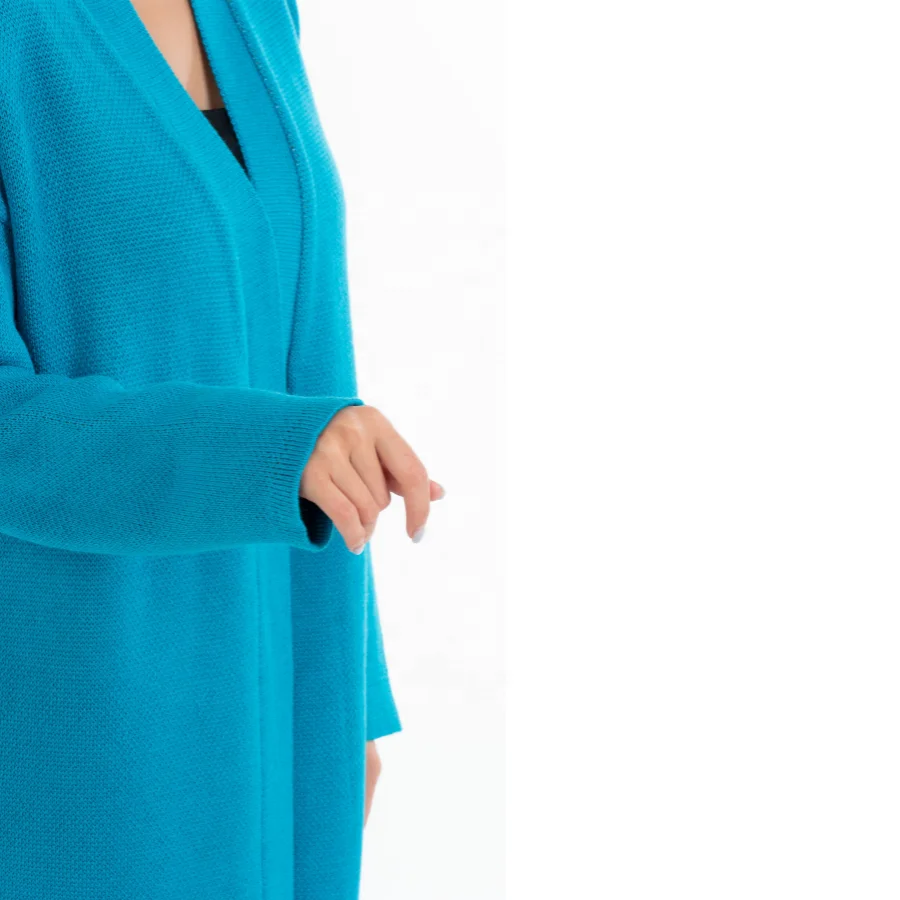 Модный женский длинный вязаный синий кардиган «икат» с принтом осень 2021