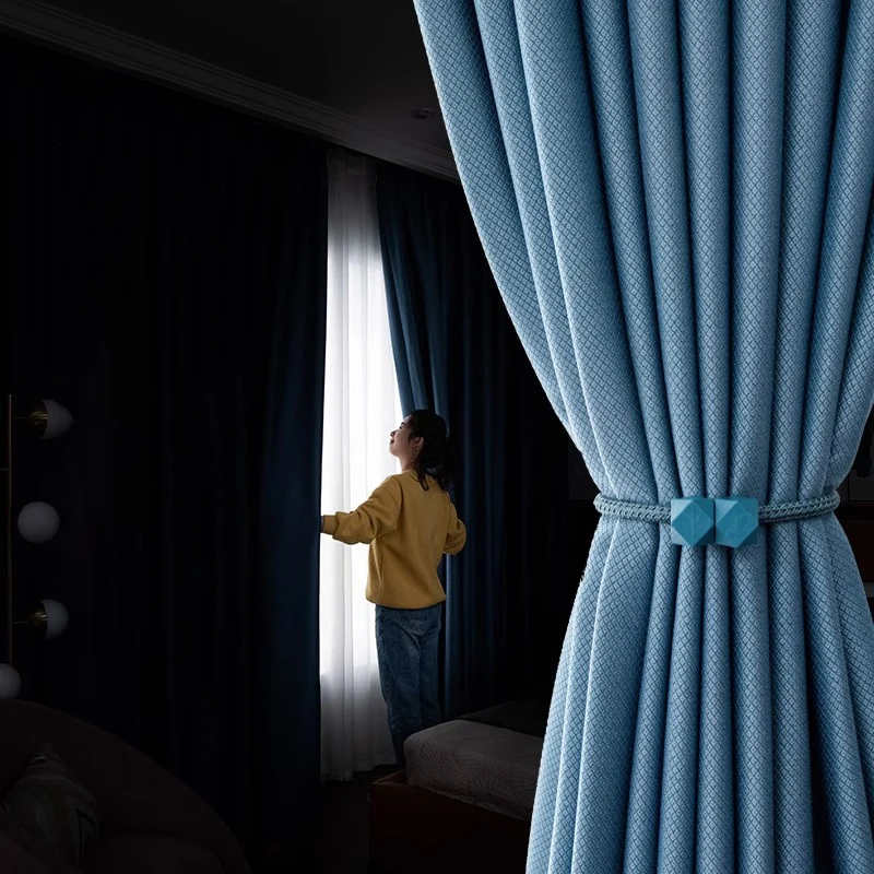 blued Top Grommet Thermal Insulated Blackout Window Curtains for Home Living Room