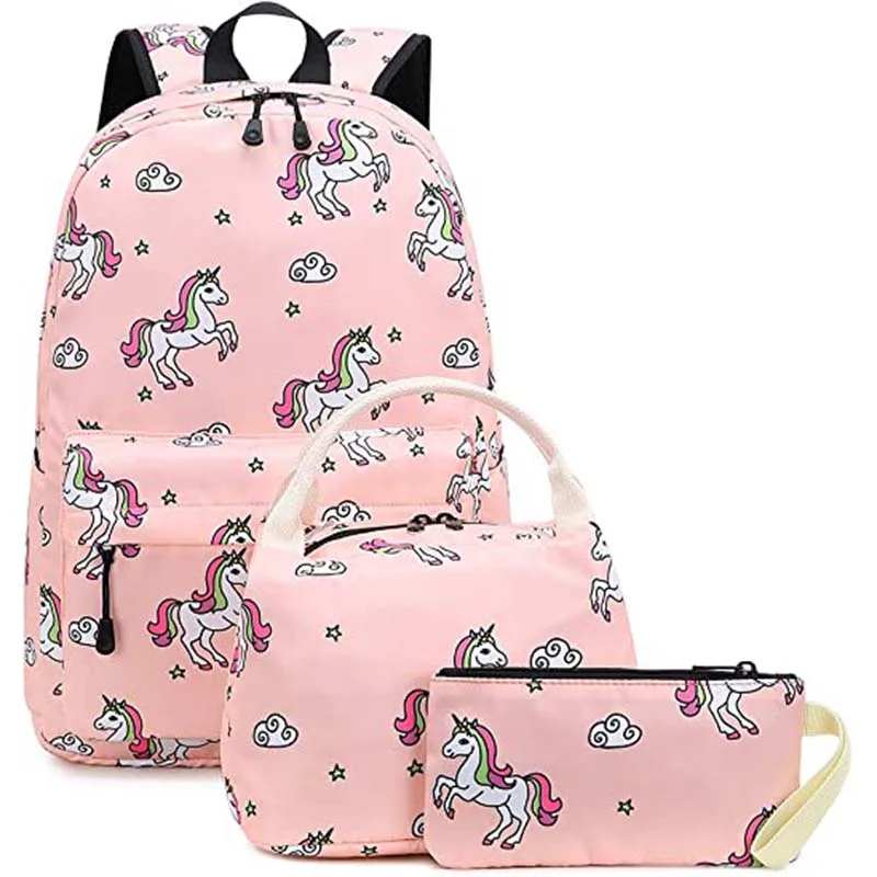 
Unicorn Backpack Girls School Bag insulated lunch bag for teens kids casual daypack pink 