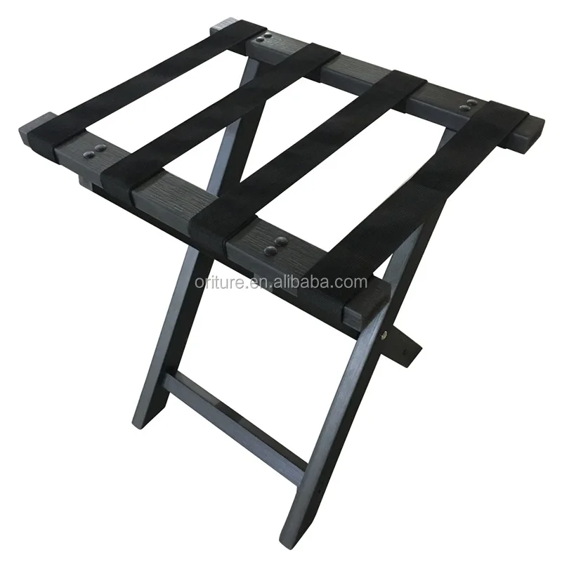 H019 Hospitality supply hotel bed room wood plastic composite folding suitcase baggage rack  leather strap folding luggage rack