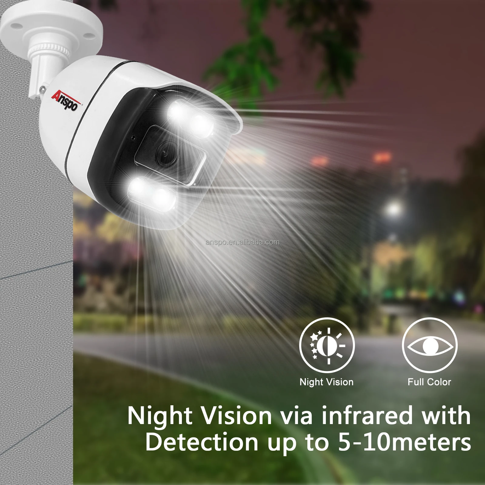 Anspo 5MP H.265 4CH POE Security  Camera System Kit full color night Motion detection Record IP Home CCTV